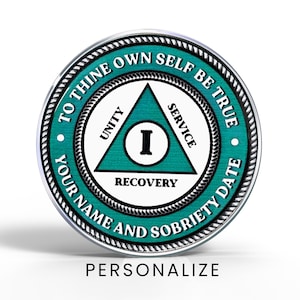 Personalized AA Sobriety Coin with Logo – Custom Recovery Token with Name & Sobriety Date – AA Anniversary Chip Gift for Men, Women