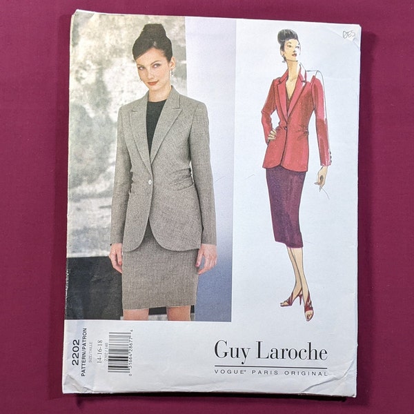 Vogue 2202 Guy Laroche suit (skirt and jacket), 1998, size 14-16-18, women's tailored suit