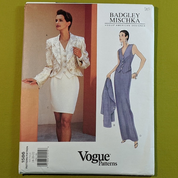 Vogue 1586 Badgley Mischka Evening Suit, 1995, size 18-20-22, evening, formal, mother of the bride/groom, MOB MOG