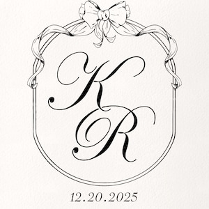 Stemma nuziale personalizzato, monogramma nuziale con fiocco vintage, cancelleria nuziale personalizzata, logo nuziale, disegnato a mano, PDF, PNG, JPEG, download digitale