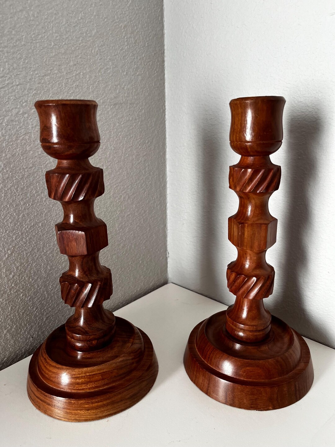 Turned Wood Vintage Candlestick Holders - Etsy