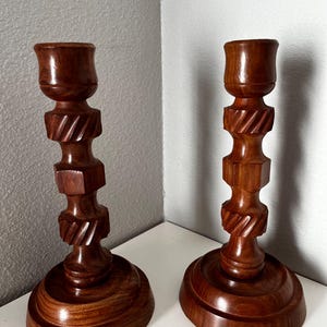 Turned wood vintage candlestick holders