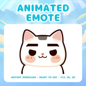 Animowana emotka Chibi Cat podnosząca swoje gęste, wspaniałe brwi | Słodka emotka z kreskówek | Gotowa do użycia