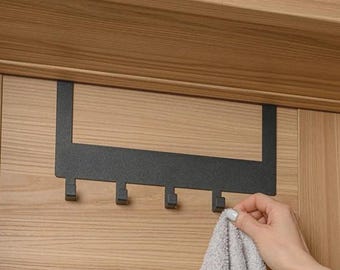 Over The Door Towel Rack | Metal Hook Organizer for Bathroom or Kitchen | Black Door Hanging Hanger