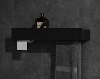 Matte Black Bathroom Shelf with Towel Bar & Toilet Paper Holder