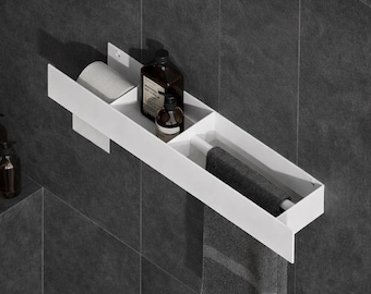 Metal Bathroom Shelf with Towel Bar & Toilet Paper Holder, Wall Mounted Organizer, Modern Minimalist Bathroom Storage