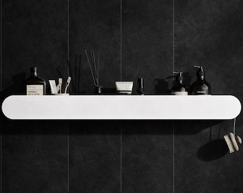 Wall Mounted Bathroom Shelf, Long Shower Shelf, Black Metal Storage Rack, Minimalist Bathroom Organizer, Modern Bathroom Decor