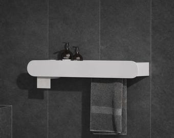 Wall Mounted Bathroom Shelf with Towel Bar & Toilet Paper Holder, Long Metal Bathroom Organizer, Modern Minimalist Storage