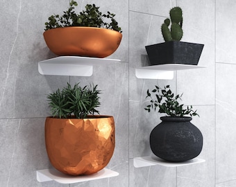 Wall Mounted Plant Shelf | Floating Metal Pot Holder | Minimalist Indoor Garden Decor | Scandinavian Style | Black or White Metal