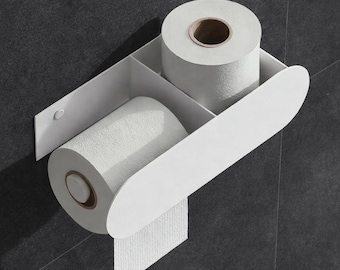 Toilet Paper Holder – Wall Mounted Toilet Roll Holder, Toilet Paper Storage, Modern Bathroom Organizer, Metal Bathroom Shelf