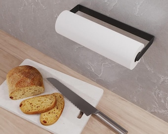 Under Cabinet Paper Towel Holder | Black Metal Kitchen Rack | Wall Mounted Towel Dispenser | Modern Steel Paper Roll Hanger