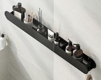 Long Shower Shelf Wall Mounted, Bathroom Storage Shelf, Black Metal Shower Organizer, Minimalist Bathroom Shelf, Modern Decor