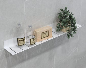 Stainless Steel Shower Shelf | Wall Mounted Bathroom Rack | Waterproof Metal Hanging Shelf | Modern Minimalist Bath Storage | 60cm Wide