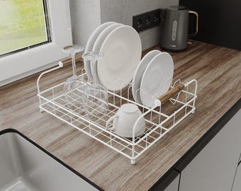 Black Metal Dish Drying Rack With Wooden Handles – Minimalist