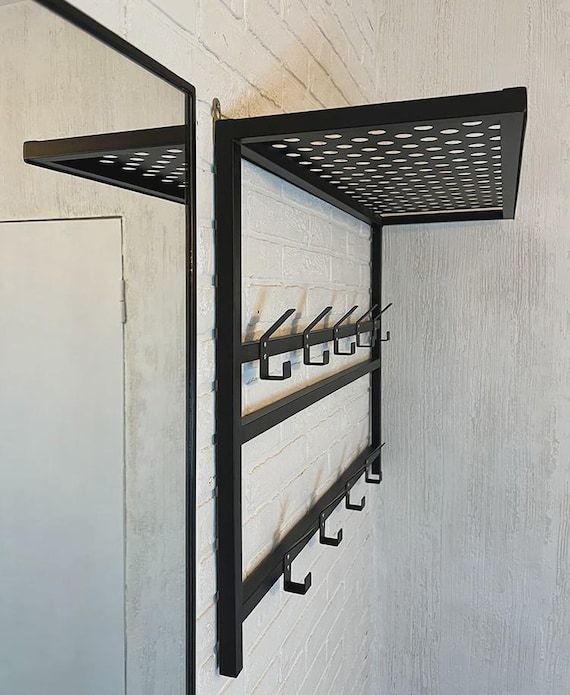 Entryway Organizer Industrial Coat Rack With Shelf Modern Metal