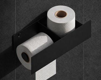 Toilet Paper Holder with Shelf, Wall Mounted Bathroom Storage, Modern Metal Toilet Roll Holder