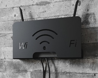 Wall Mount Wi-Fi Router Holder | Metal Shelf for Modem | Vertical Router Stand | Black Steel | Modern Design | Hide Cables