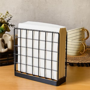 Porta tovaglioli in metallo elegante con base in legno – Organizzatore moderno per la cucina e la decorazione del tavolo da pranzo