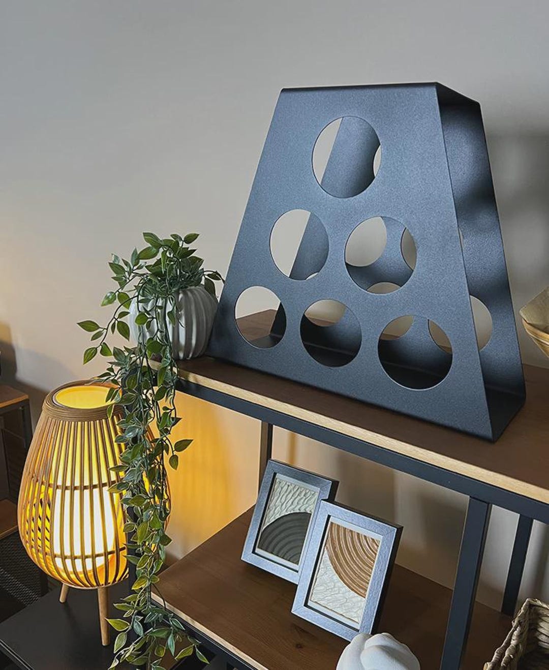 Modern Wine Rack – Black Metal 6 Bottle Holder for Tabletop or Shelf ...