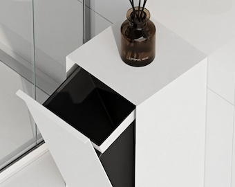 Lixeira preta para banheiro, lixeira minimalista, lixeira pequena, lixeira estreita e fina para espaços pequenos, decoração moderna para banheiro.
