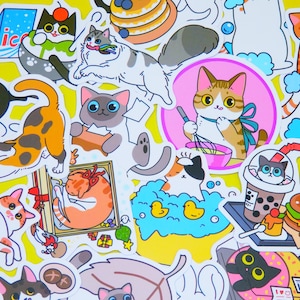 Cats Lifestyle Stickers Pack, 50 PCS a pack, Waterproof, Reusable, Very Cute!!