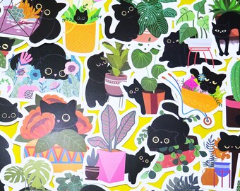 Black Cat Stickers Pack, 60 PCS a pack, Waterproof, Reusable, Very Cute!!