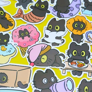 Black Cat Stickers Pack, 50 pieces a pack, Waterproof, Reusable, Very Cute!!