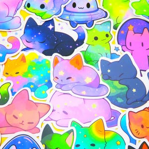 Colourful Starry Cat Stickers Pack, 50 PCS a pack, Waterproof, Reusable, Very Cute!!