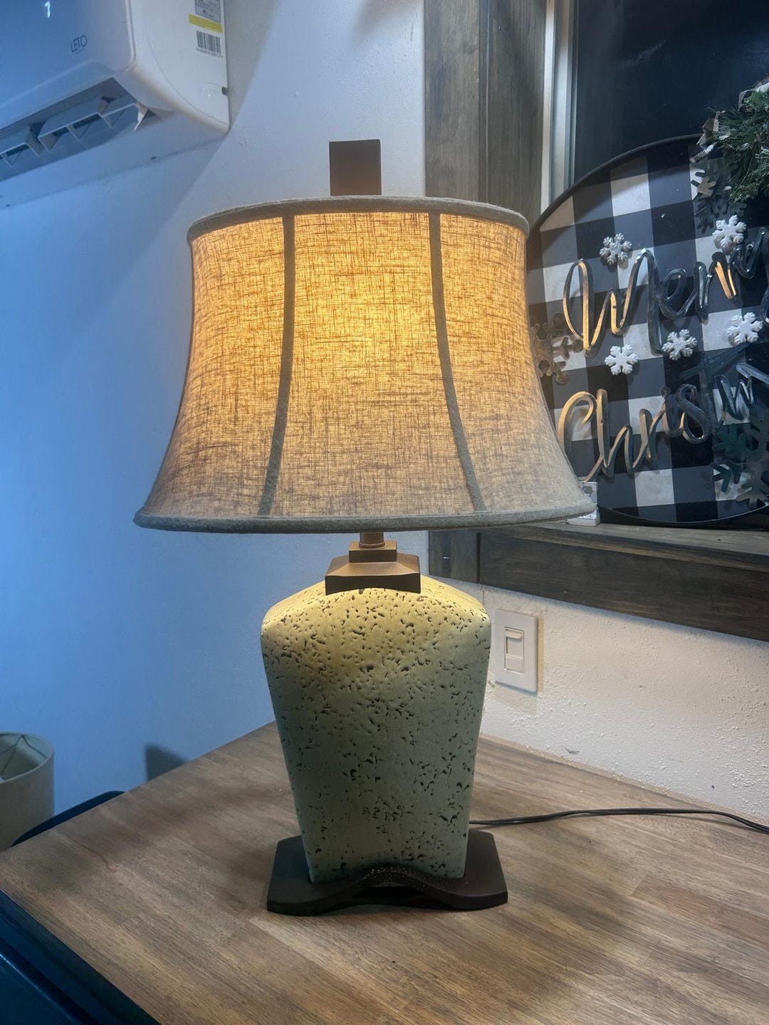 Unique Vintage Cream Colored Rectangular Table Lamp With Crackle Glaze ...