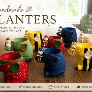 Handgemaakte en geschilderde succulente plantenbak|Grappig cadeau|Plantenliefhebber|Sterren|Aardbeien|Hommel|Schattig interieur