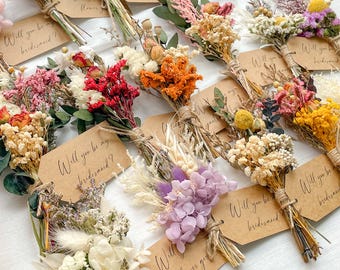 Dried Flower Bouquet With A Card, Will You Be My Bridesmaid, Wedding Dried Flowers Bouquet, Bridesmaid Bouquet, Invitation Gift