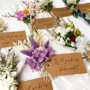 Voorstel mini bruidsmeisje, zal je mijn bruidsmeisje zijn, boeket gedroogde bloemen bruiloft, boeket bruidsmeisje, voorstel cadeau