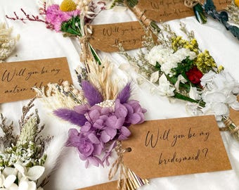 Mini proposition de demoiselle d'honneur, serez-vous ma demoiselle d'honneur, bouquet de fleurs séchées de mariage, bouquet de demoiselle d'honneur, cadeau de proposition