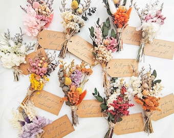 Bouquet de fleurs séchées, proposition de mini demoiselle d'honneur, serez-vous ma demoiselle d'honneur, bouquet de fleurs séchées de mariage, bouquet de demoiselle d'honneur