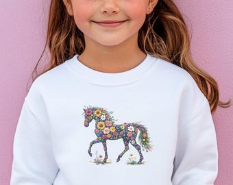 Floral Horse Girls Shirt, Watercolor Pony Tee, Equestrian Outfit