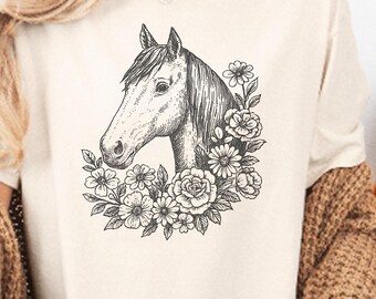 Vintage Horse Shirt For Women, Wildflower and Pony T-shirt, Gift for Her
