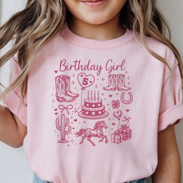 Custom Little Cowgirl Birthday Shirt for Kids, Western Horse T-Shirt, Girls Wild West Birthday Tee, Pony Graphic Top, Rodeo Birthday Outfit
