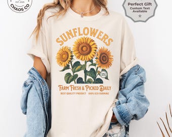 Comfort Colors® Womens Sunflower T-Shirt, Vintage Farm Fresh T-shirt, Country Cottagecore Tshirt, Garden Market Shirt, Birthday gift for her