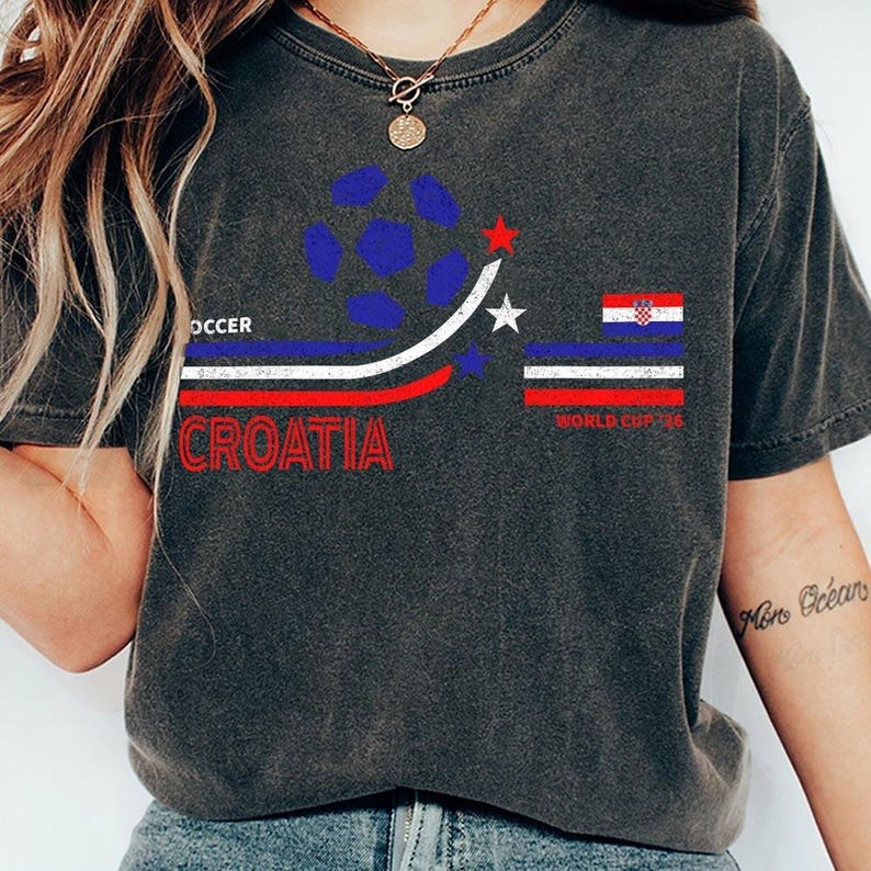 Retro Croatia Soccer World 2026 Comfort Colors Shirt, 2026 Soccer Fan Shirt, Gift For Fan Fathers Day image 5