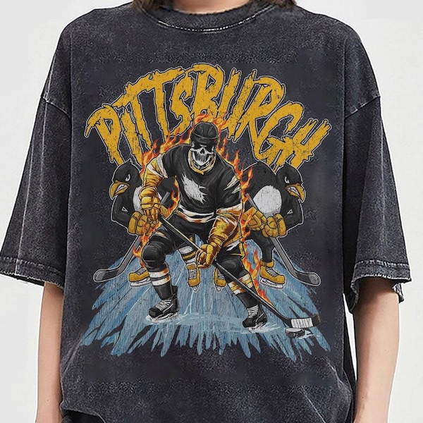 Pittsburgh Hockey Skull Vintage Shirt, Gift For Fan Basketball Game Day Unisex