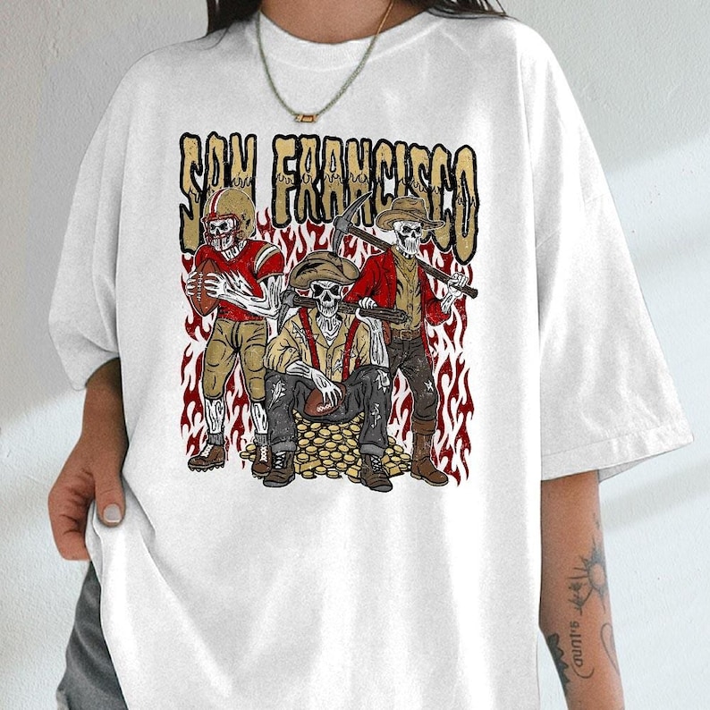 San Francisco Football Skull Vintage Shirt, Gift For Fan Football Game Day Unisex Shirt image 3