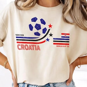 Retro Croatia Soccer World 2026 Comfort Colors Shirt, 2026 Soccer Fan Shirt, Gift For Fan Fathers Day image 1