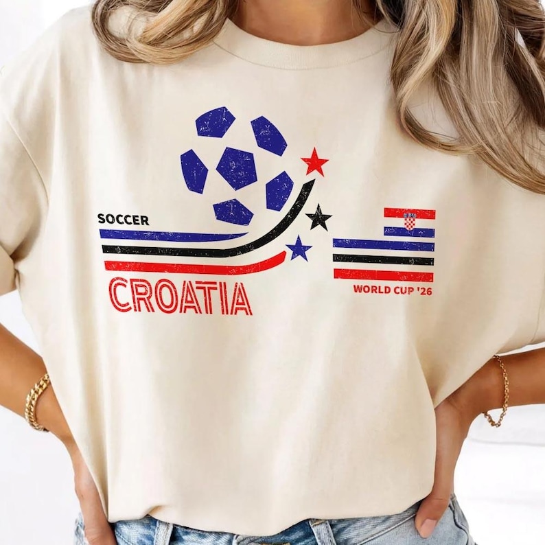 Retro Croatia Soccer World 2026 Comfort Colors Shirt, 2026 Soccer Fan Shirt, Gift For Fan Fathers Day image 1