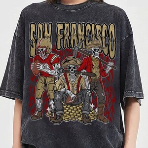 San Francisco Football Skull Vintage Shirt, Gift For Fan Football Game Day Unisex Shirt image 2