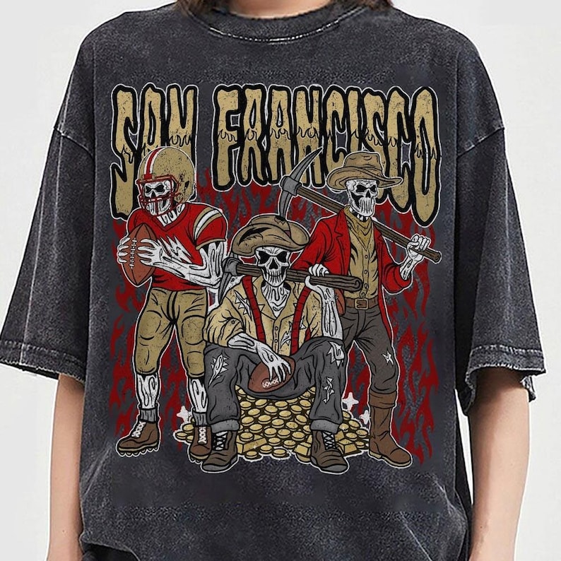 San Francisco Football Skull Vintage Shirt, Gift For Fan Football Game Day Unisex Shirt image 2
