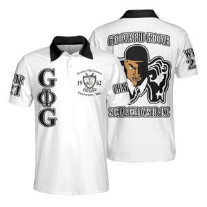 Polo personalizado Groove Phi Groove Chapter, polo blanco personalizado de fraternidad desde 1962, ropa griega Groove Phi Groove para hombre