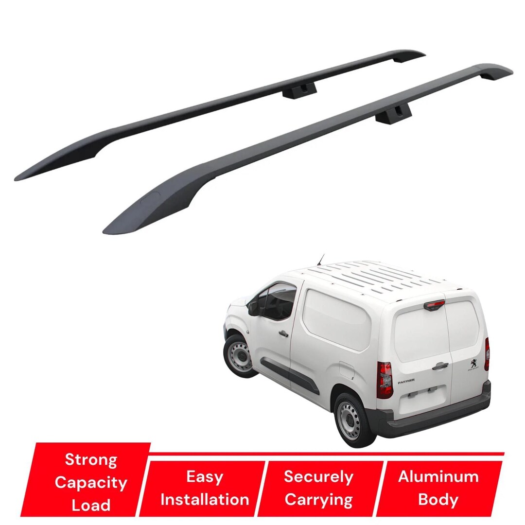 Peugeot Partner L1 SWB Model 2019-2026 Roof Side Rails Black Aluminum ...