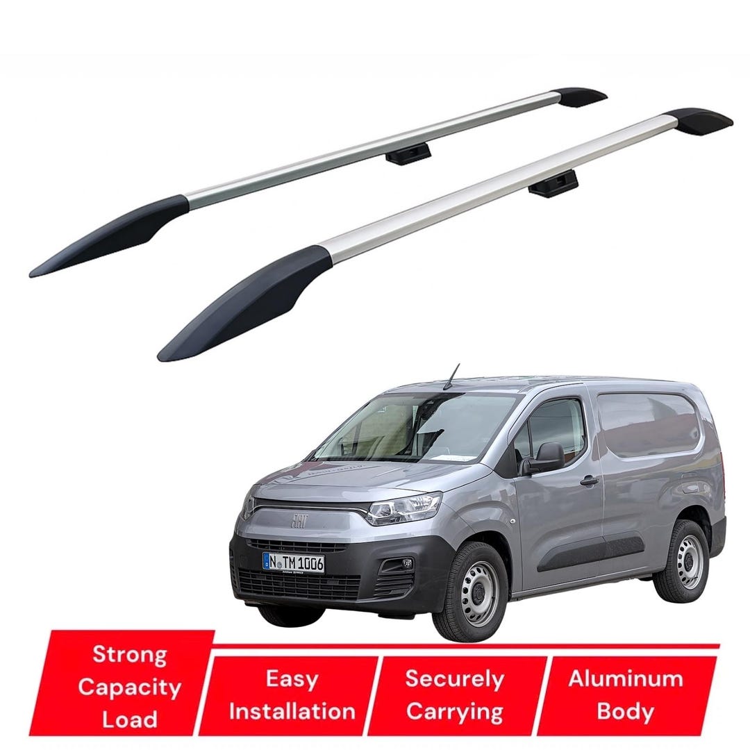 Fiat Doblo L2 LWB Van (2023–2026) Roof Side Rails Silver Color Aluminum ...