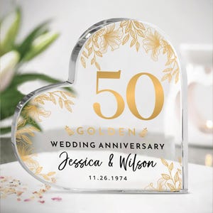 Benutzerdefinierte Jubiläumsgeschenk, goldenes Jubiläum Herzschild, Jubiläumsgeschenke, 50-jähriges Jubiläumsgeschenk für Frau, Hochzeitstag für Eltern