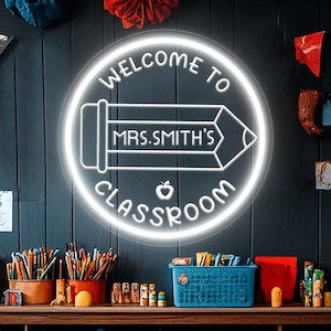 Custom Teacher Name Neon Sign: Personalized LED Light Classroom Wall Decor